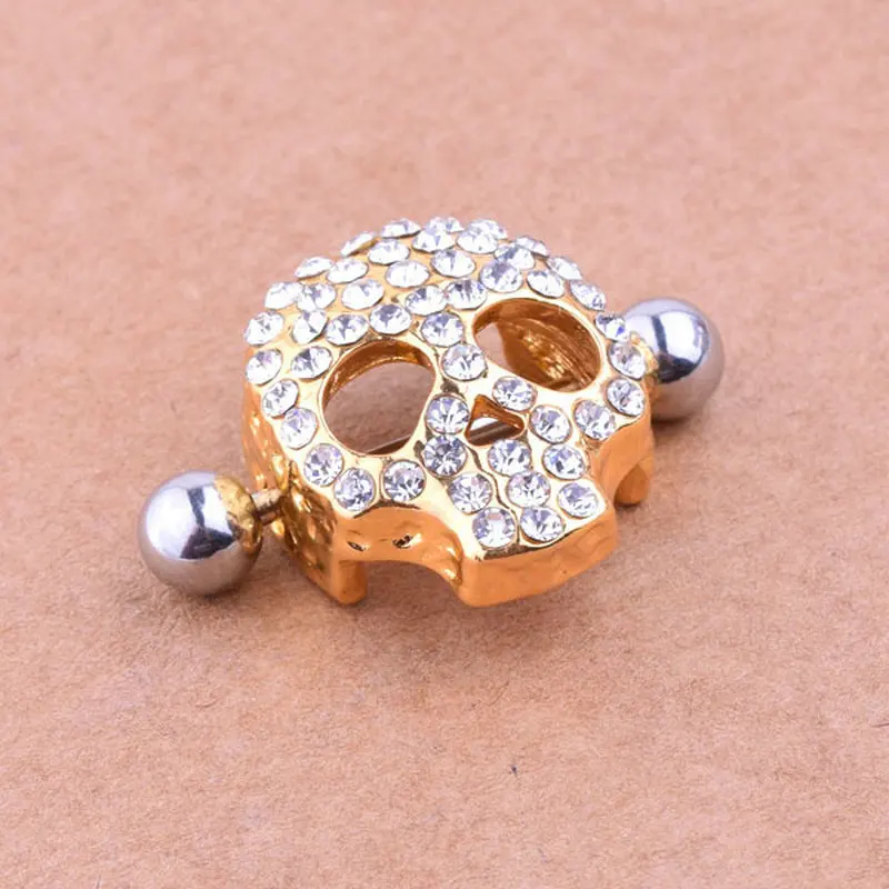2шт Кристалл череп кольцо для Соска из нержавеющей стали Сексуальная телесный ниппель щит ювелирные изделия кольцо для пирсинга 14 г - Окраска металла: Gold