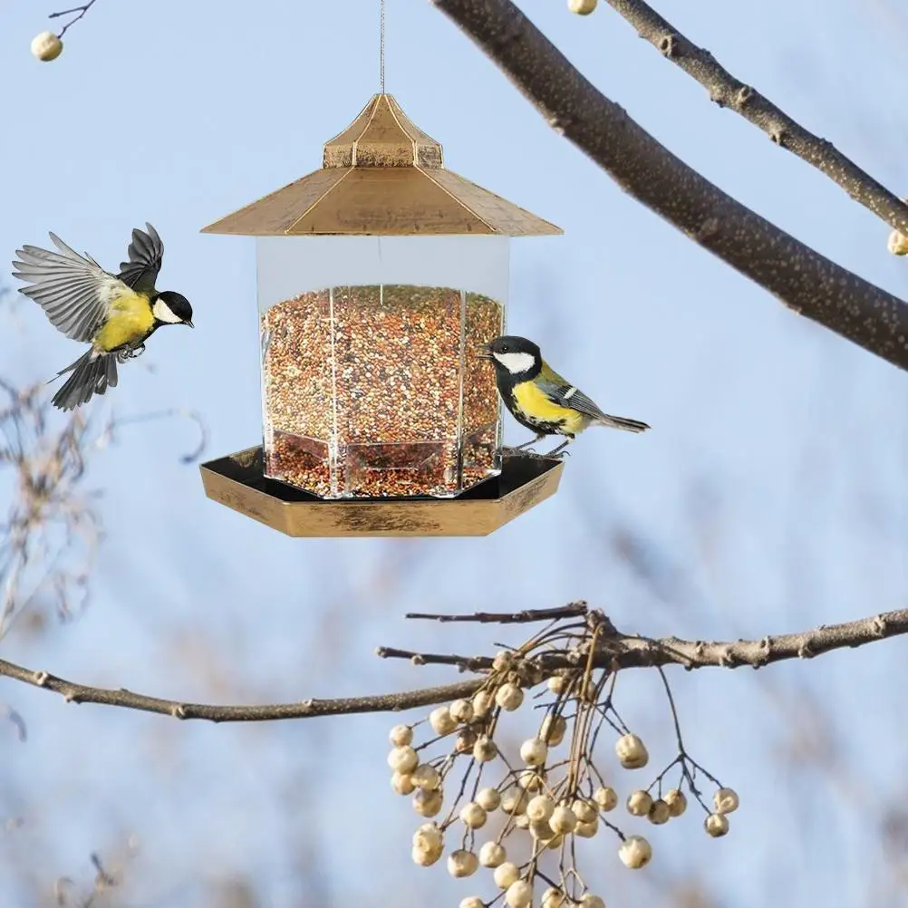 Alimentador de aves para jardín, linterna colgante plástico, alimentador de semillas de pájaro salvaje, contenedor de alimentos para alimentación de pájaros