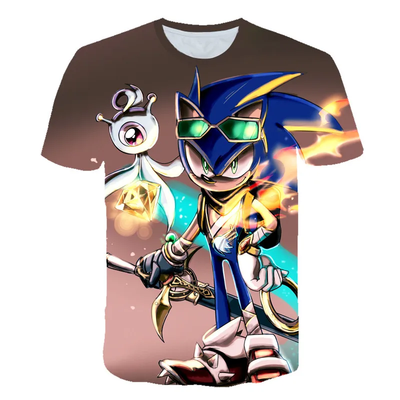 Sonic/летняя футболка для мальчиков и девочек; короткая футболка с объемным рисунком; футболка из полиэстера; Мужская и женская одежда; Новинка года