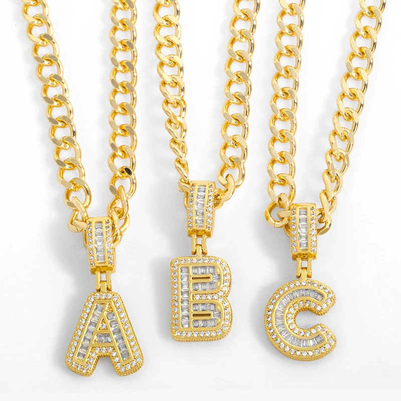 FLOLA – collier en or avec pendentif lettre initiale pour homme, chaîne  cubaine épaisse et épaisse, bijoux gothiques, Hip Hop, nker69 | AliExpress
