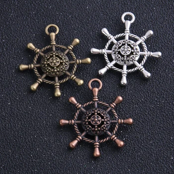 

2pcs/lot 35*39mm Three color Metal Alloy Hollow out Big Nautical Rudder Charms Jewelry Pendant Findings