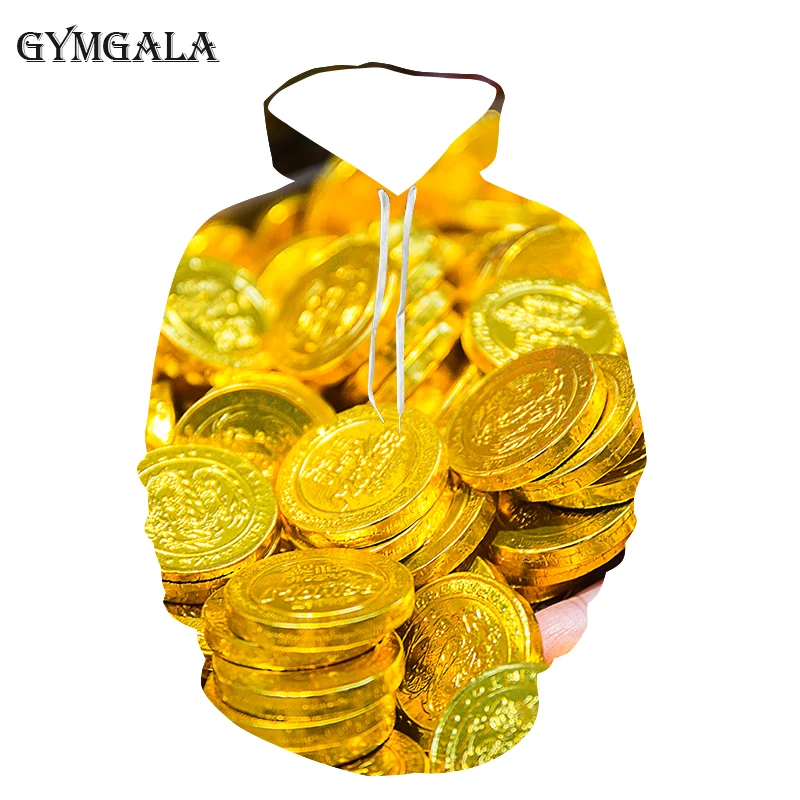 

2020 New Trendy Fashion Casual Hoodie Shirt Coin Gold Chocolate 3D Pattern Printed Men and Women Same Style Children's Long Slee