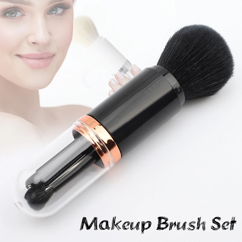 

4 in 1 Retractable Makeup Brush Set Lip Blending Powder Blush Eye Shadows Make Up Brushes Kit with Lids