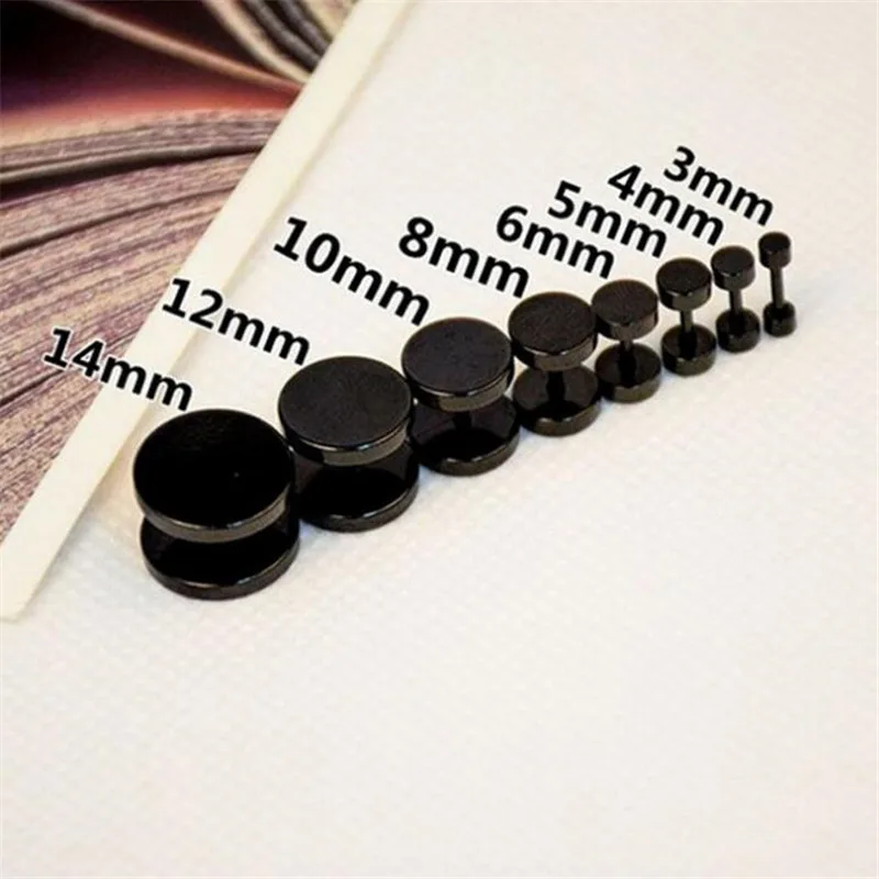 10Pairs Fashion 3-14MM Black Color Stainless Steel Earrings Sets Women Men's Barbell Dumb bell Punk Gothic Stud Earring For Men 4