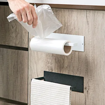 

Black/White Roll Paper Holder Towel Rack Tissue Hanger Cabinet Hanging Shelf Bathroom No Punch Toilet holder Carry weight 8KG