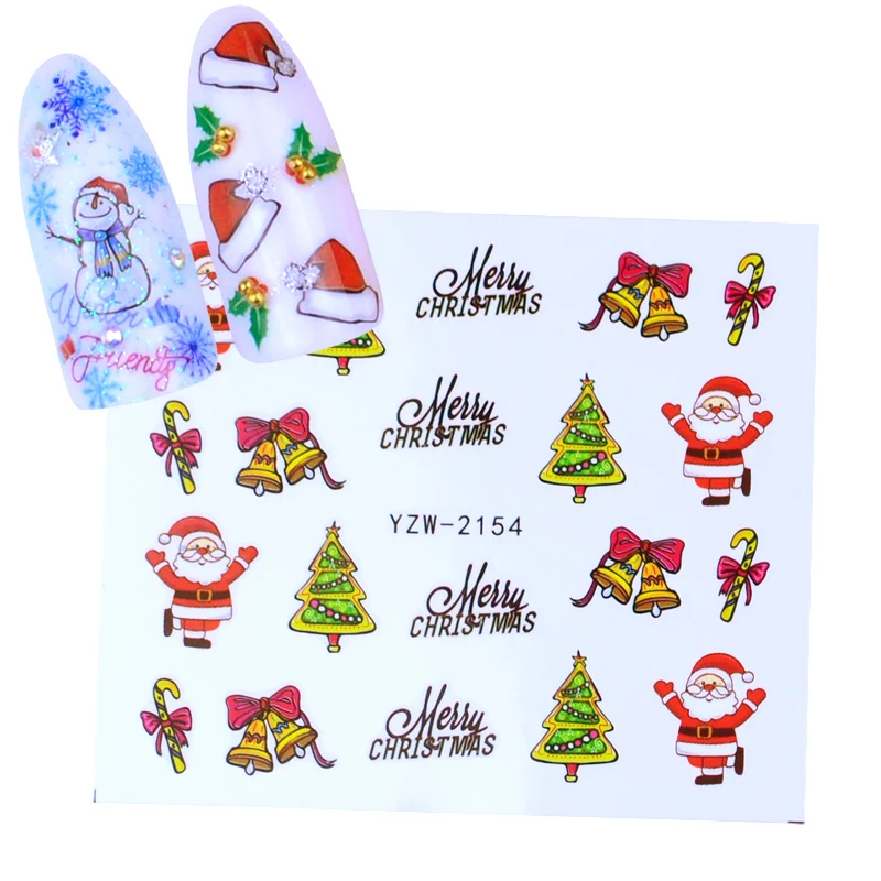 1 лист 3D наклейки для ногтей Санта Клаус Наклейки для Ногтей s Рождество слайдер украшения Маникюр переводные наклейки - Цвет: YZW-2154