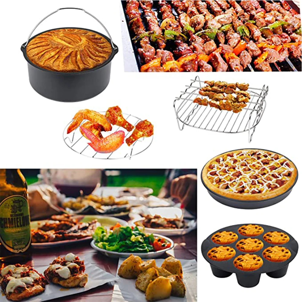 8pcs/set 7 Inch / 8 Inch Air Fryer Accessories for Gowise Phillips Cozyna and Secura Fit all Airfryer 3.7 4.2 5.3 5.8QT 5