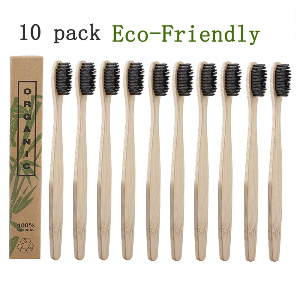 

10pcs/Set Natural Pure Bamboo Toothbrush Soft-bristle Charcoal Square Wooden Handle Toothbrushes Dental Care Tools