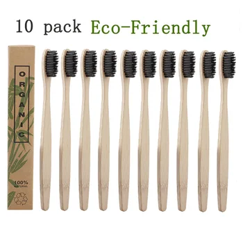 

10pcs/Set Pure Natural Bamboo Eco-Friendly Toothbrush Soft-bristle Charcoal Square Wooden Handle Toothbrushes Dental Care Tools