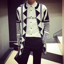 Мужской длинный свитер осенний и зимний Повседневный свитер градиентного цвета кардиган клетчатый свитер с принтом Молодежный тренд мужская одежда