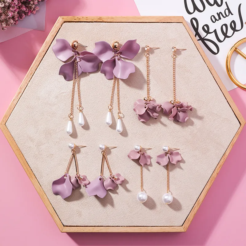 Korean Style Cute Flower Dangle Earrings For Women 2019 New Fashion Sweet Charm Swing Earrings Female Wholesale Jewelry Gift