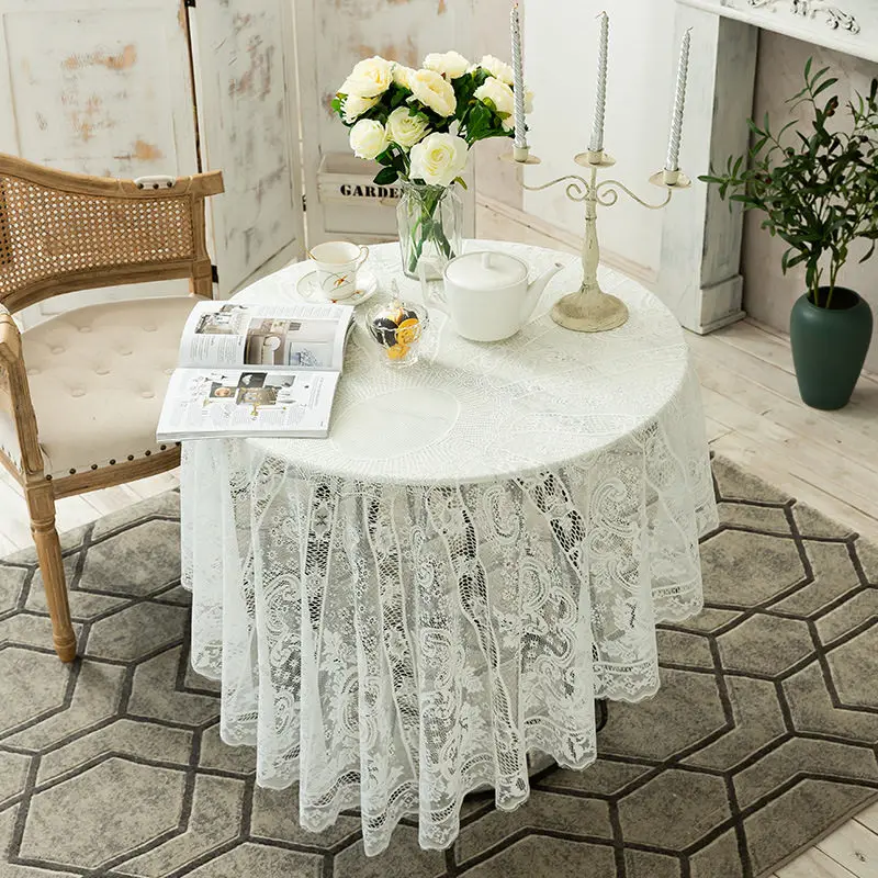 

Solid Floral Pattern Hollow Out Lace Tablecloth Home Event Wedding Decor Round Diameter 150/190cm Table Cover Photography Props