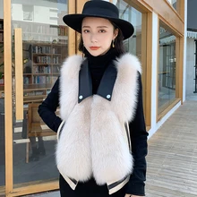 Luxury Women's Fur Vests Winter Real Fox Fur Gilets Genuine Sheepskin Leather Jackets Waistcoat S7884
