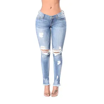

Fashion Women Casual Ripped Jeans Big Elasticity Stretch Trousers Skinny Pants Ripped Jeans Elasticity Stretch Trousers Pants