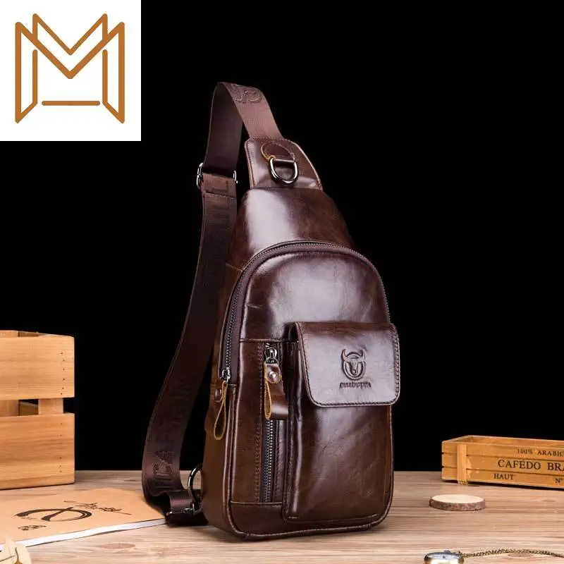 

Man Head Layer Cowhide Chest Package Male Genuine Leather Single Shoulder Messenger Chest Mobile Phone