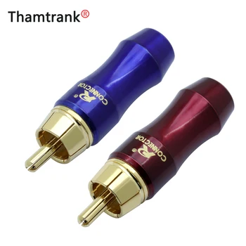 

10Pcs/5Pairs New arrival Gold Plated RCA Connector RCA male plug adapter Video/Audio Wire Connector Support 6mm Cable blue&red