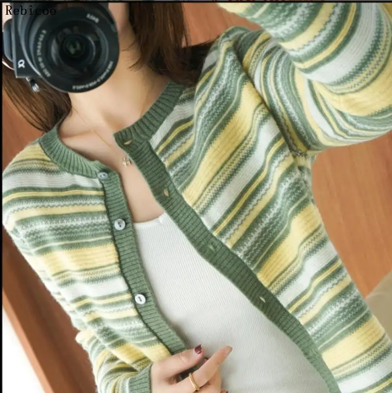 

autumn winter stripe women sweater oversize knitwear pullovers sweaters green casual female knitted sweater jumper