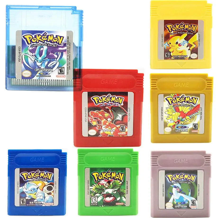 Cartucho para videojuego de 16 bits, Cartucho para consola de juego de Pokemon, serie Azul, PLATA VERDE, cristal, amarillo, rojo y dorado