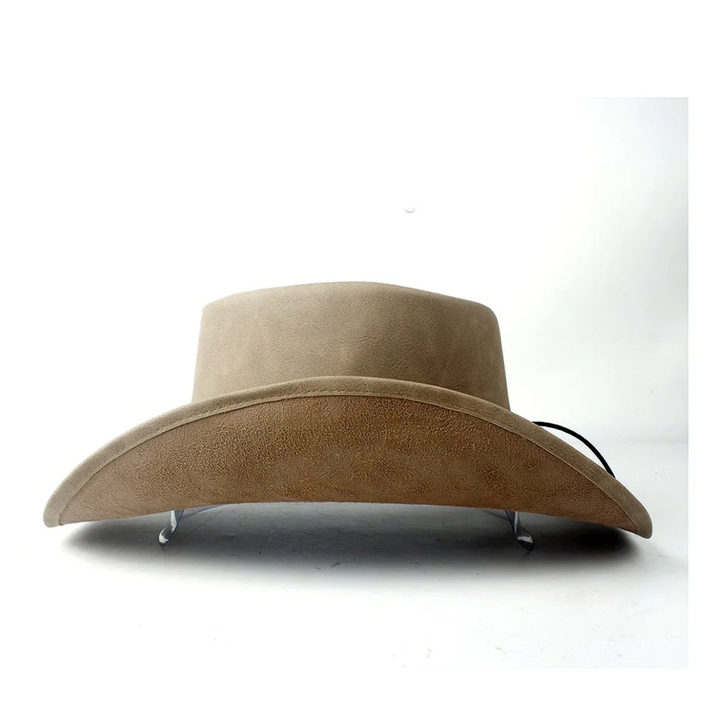 Leather Womem Men Western Cowboy Hat With Wide Brim Punk Belt Cowgirl Jazz Cap With Leather Gentleman Sombrero Cap