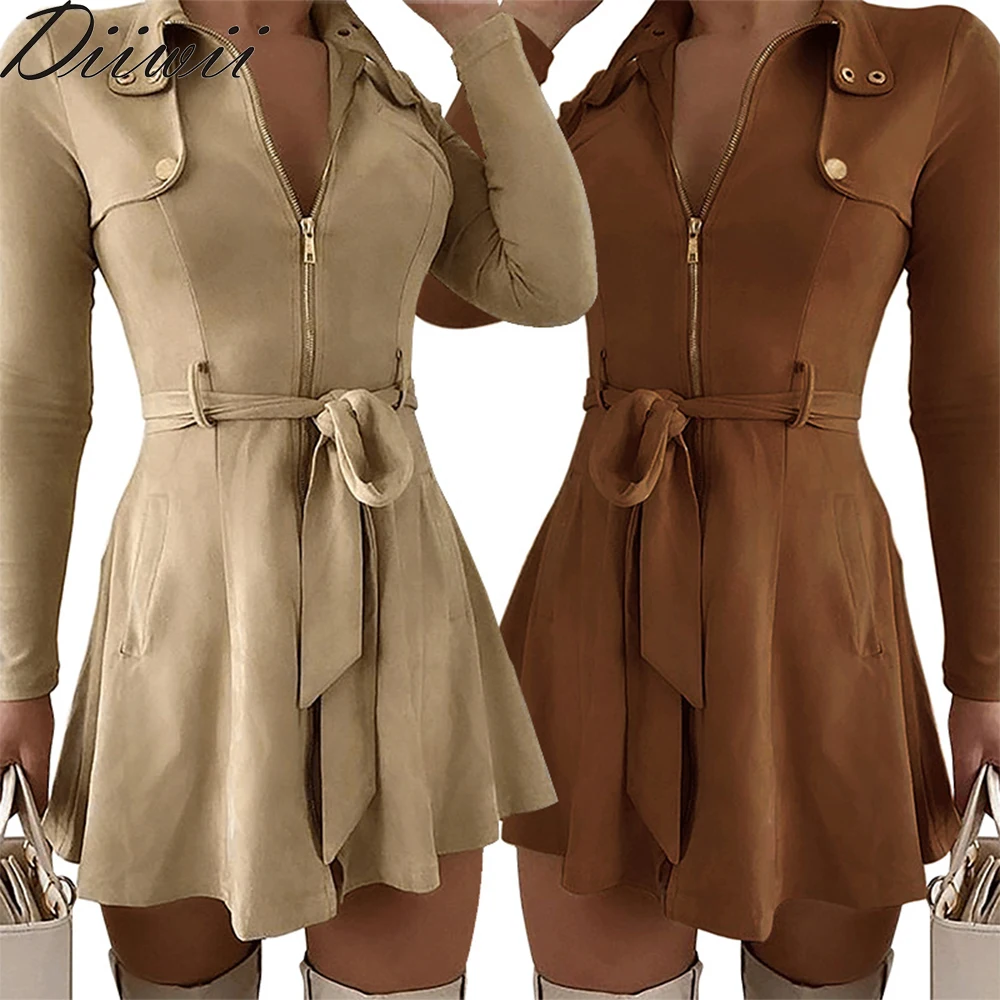 

DiiWii Hot Style Womens Solid Color Long Sleeved Slim Zipper Dress