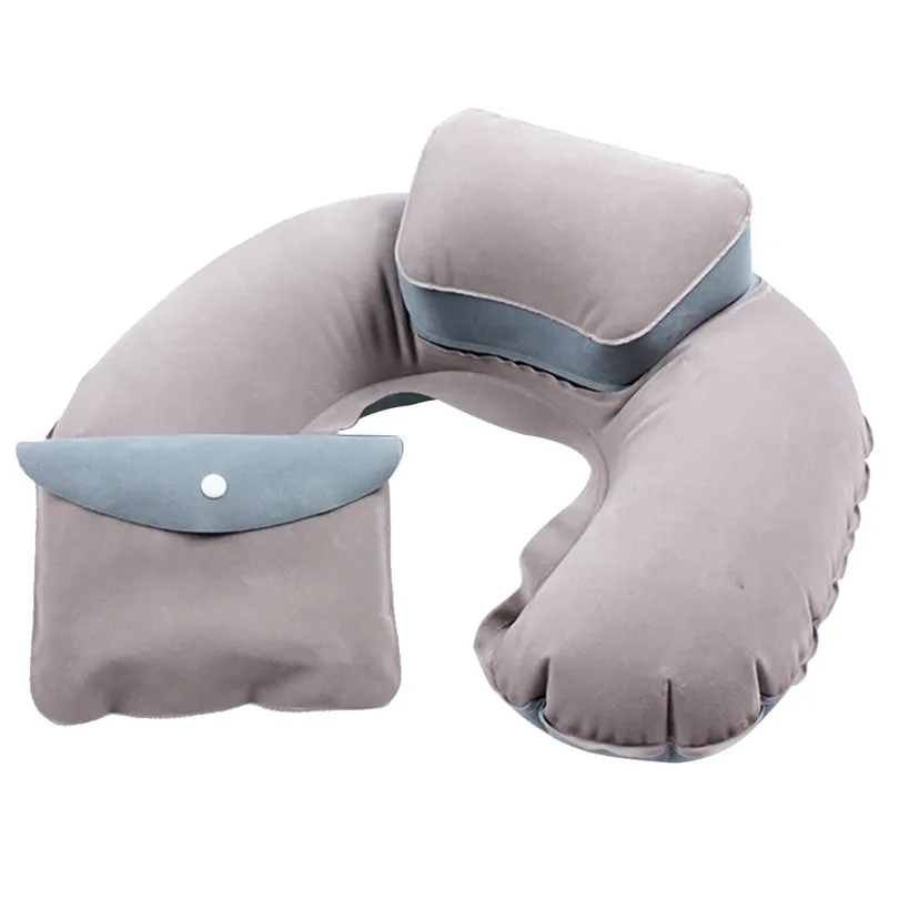 Inflatable Pillow Travel Air Cushion Camping Beach Car Head Rest Support U-shaped inflatable pillows with storage bag #4n19 (2)