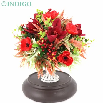 

INDIGO Designed - 1 Set Red Anemone Cymbidium Christmas Flower Arrangement Bonsai Bouquet Table Centerpiece Gift Free Shipping