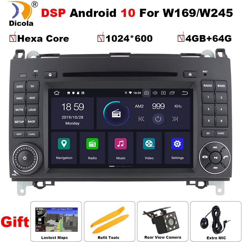 Автомагнитола PX6 DSP мультимедийный плеер на Android 10 с DVD Wi Fi для Mercedes Benz B200 AB Class W169 W245