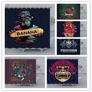 

Monkey Banana Skateboard Bathroom Curtain Cartoon Kids Waterproof Polyester Fabric bath Shower Curtain Bath Decor Shower Sets