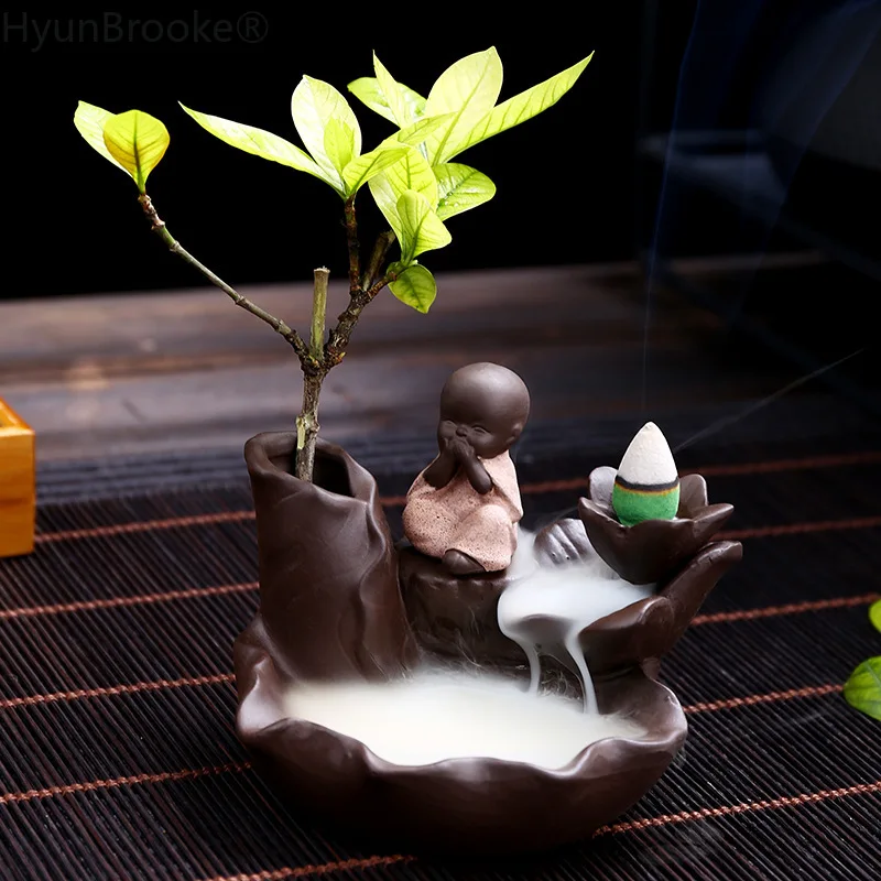 10 шт. благовоний конусов + 1 горелка маленький монах керамическая курильница