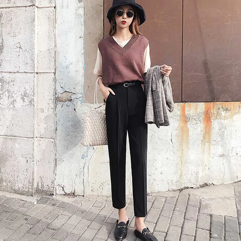 2020 New Summer OL Style White Women Pants Lady High Waist Elegant Office Work Trousers Casual Sashes Pencil Pant Female