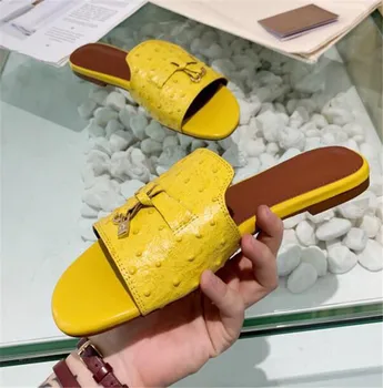 

High Quality Genuine Leather Fashion Flat Slippers Women Open Toe Outdoor Mules Shoes Ladies Summer Beach Sandals Slides Shoes