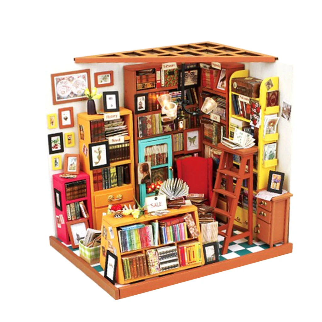 1:24 весы кукольный домик Деревянные маленькие DIY книжный магазин, комплекты для дома, подарок на день рождения