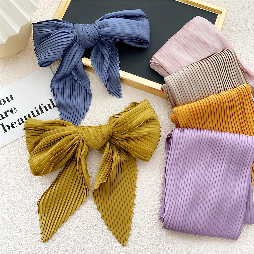 Square Silk Pleated Scarf Solid Color Crinkled Hair Scarf Satin Neckerchief Hair Tie Band Head Neck Scarf Bandana Neck Wear solid color square hairscarf silk satin hair scarf soft neckerchief pleated small hair scarf decorative headscarf headwear