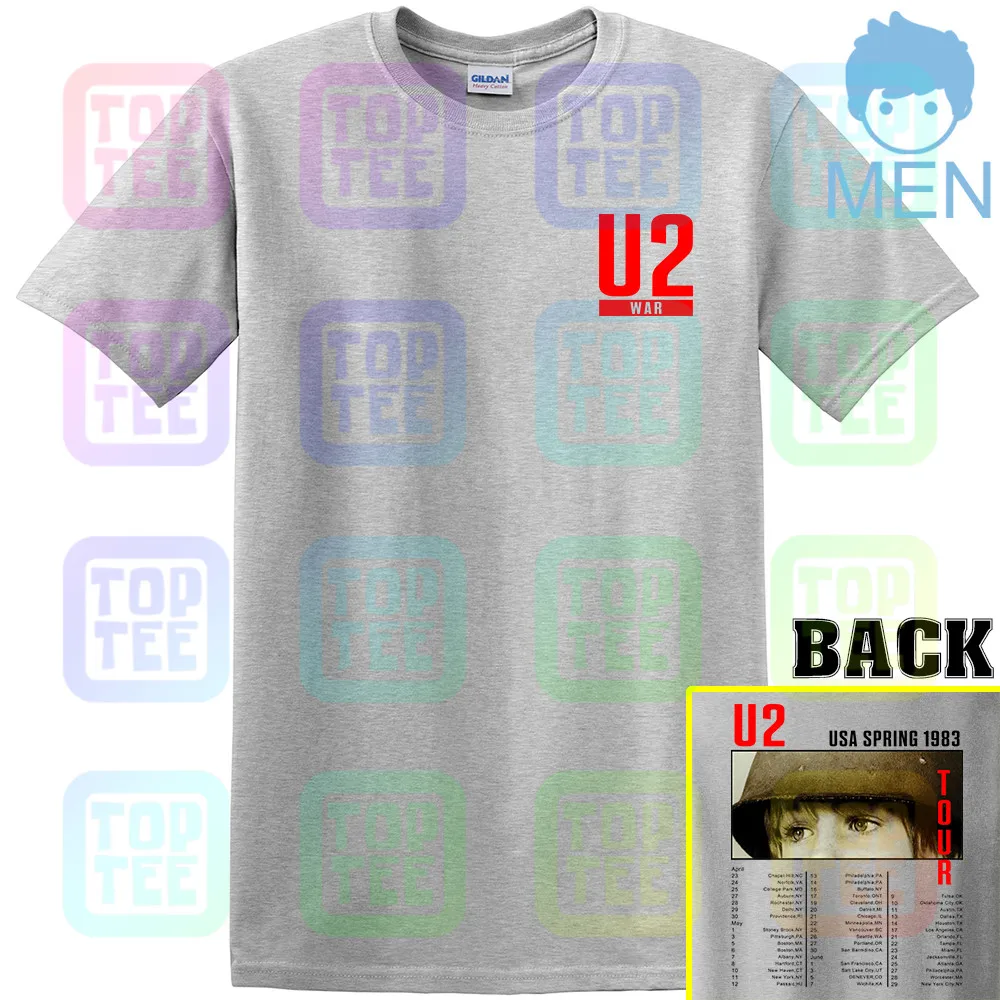 VTG 80s U2 WAR USA Весна 1983 Тур рок футболка перепринт GNR Nirvana rem acdc - Цвет: MEN-GRAY