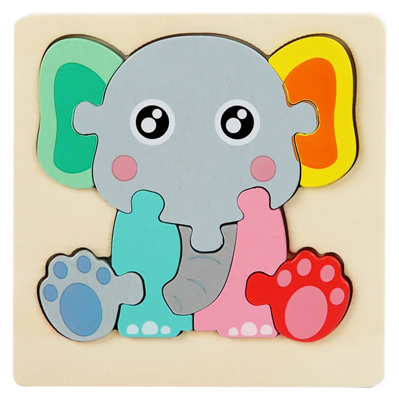 Kids Wooden Toys 3D Wood Puzzle Cartoon Animals Cognitive Jigsaw Puzzle Early Learning Educational Toys For Children Gift 7