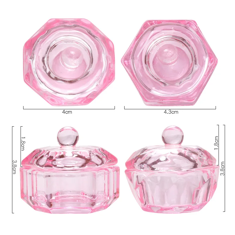 Nail Tools 1Pcs Pink Crystal Acrylic Liquid Dish Tappen Dish Glass Cup With Lid Bowl For Acrylic Powder Monomer