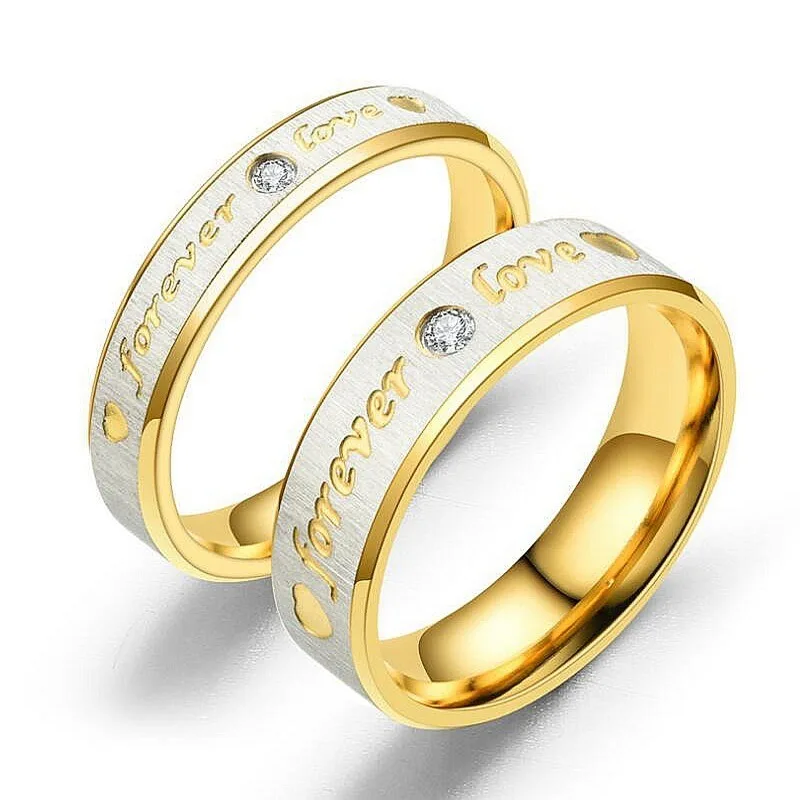 Золотое кольцо с буквенным принтом из титановой стали нержавеющей Forever Love Cubiz