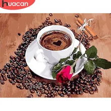 HUACAN картинки по номерам Кофе чашка картина маслом по номерам цветы рисунок холст Ручной росписью домашнего декора
