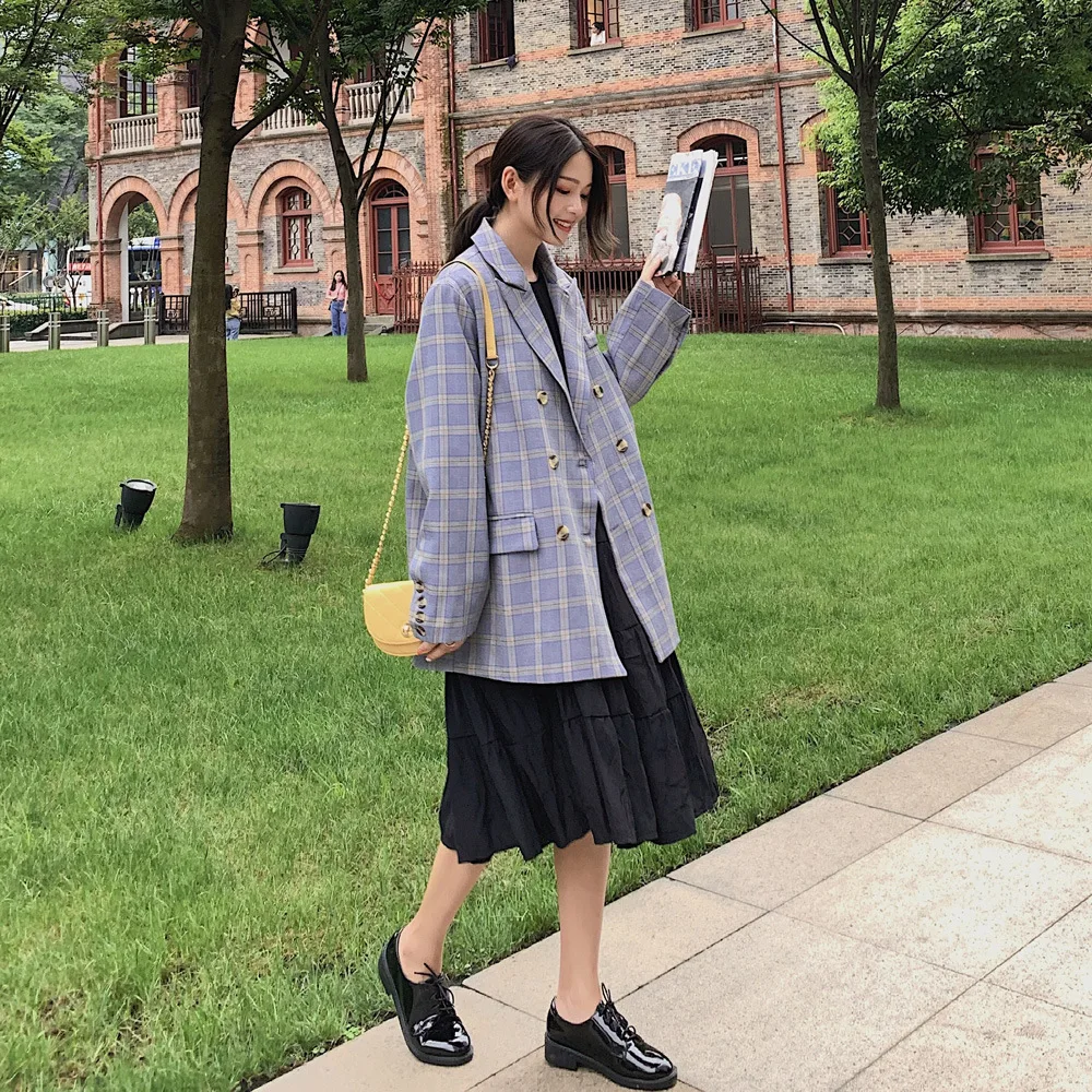 

Photo Shoot Plaid Small Suit Coat Women's Loose-Fit 2019 Spring And Autumn New Style Online Celebrity Korean-style Retro South K