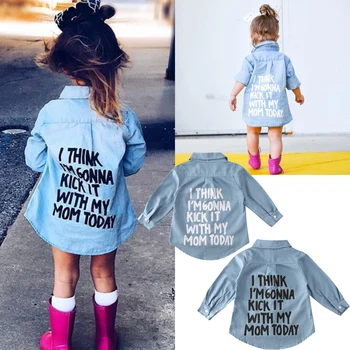 

2-7Y Autumn Toddler Kids Baby Girl Shirts Tops Clothes Denim Letter Print Long Sleeve Tops Shirt Warm Coat Shirt