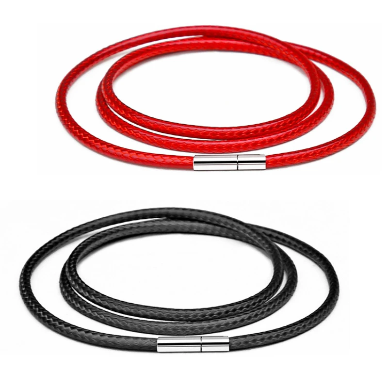 Cordón de cuero de cera negra de acero inoxidable, cadena con cierre de langosta, colgante a juego, collar de encaje para cuello, joyería cruzada