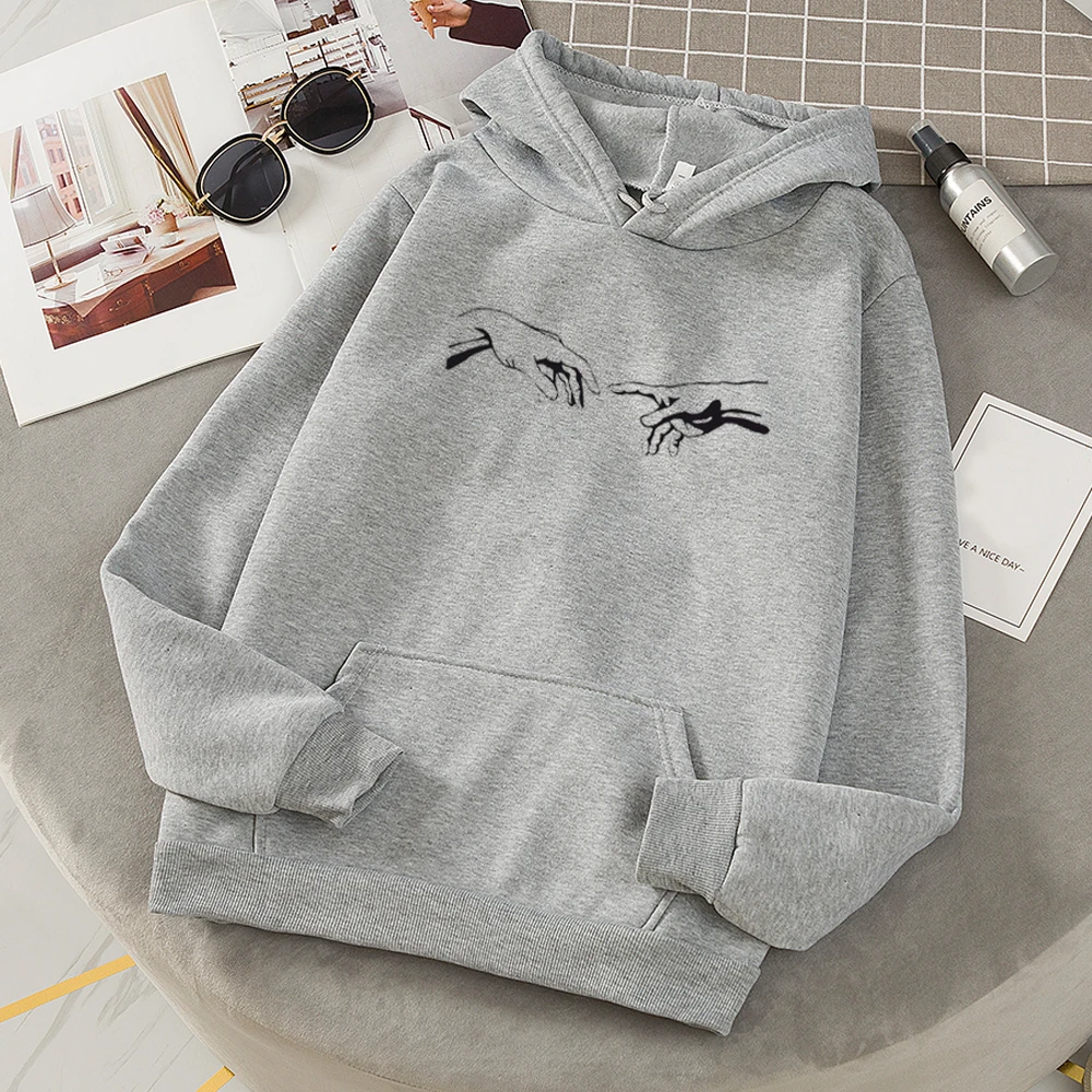 Sudadera de arte con capucha kawaii, suéteres Tumblr góticos de estética harajuku con estampado de manos que se tocan de talla grande| Sudaderas con capucha y sudaderas| - AliExpress