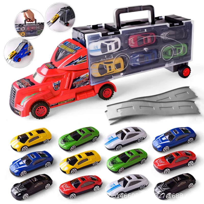 

Children Trailer Toy Hand Container Metal Car Packaged Combination Storage Box with Metal Car Model
