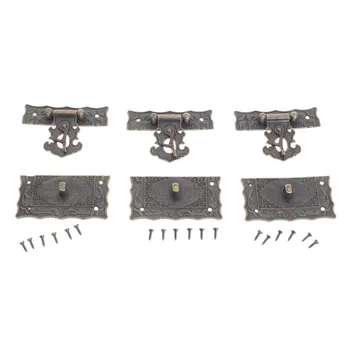 

5Pcs 67x56mm Antique Bronze Rectangle Clasp Decorative Jewelry Gift Wine Wooden Box Hasp Latch Hook Iron Buckle Screws