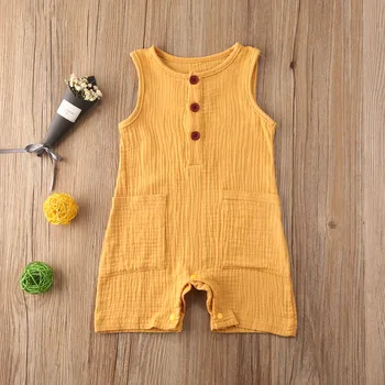 

Emmababy Newborn Baby Girl Clothes Summer Solid Color Sleeveless Knitted Cotton Pocket Romper Jumpsuit One-Piece Outfit Sunsuit