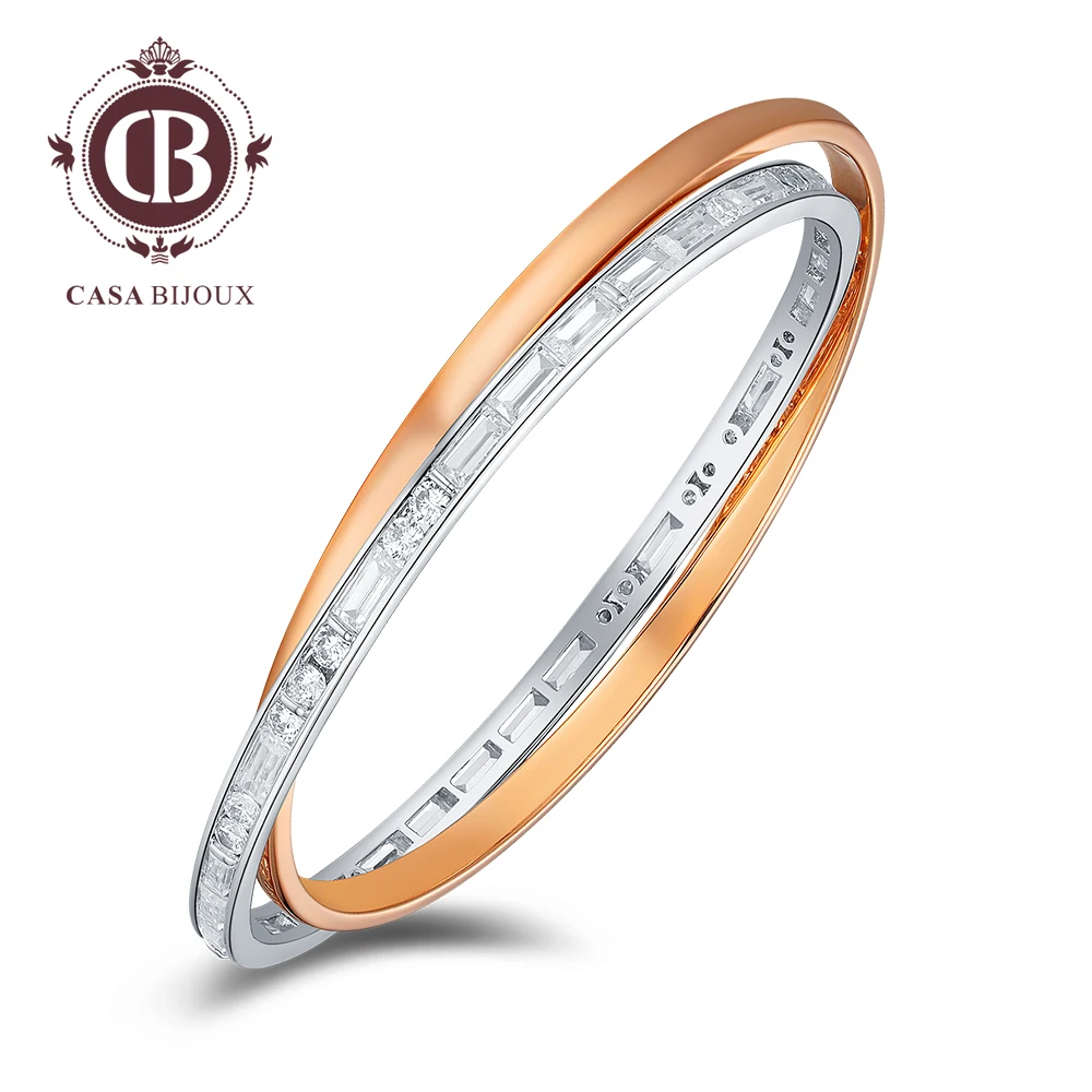 

CASABIJOUX Bangle Sparkling Trendy Geometric Double Circles Light Yellow Gold Color Bracelets For Women Elegant Fashion Jewelry