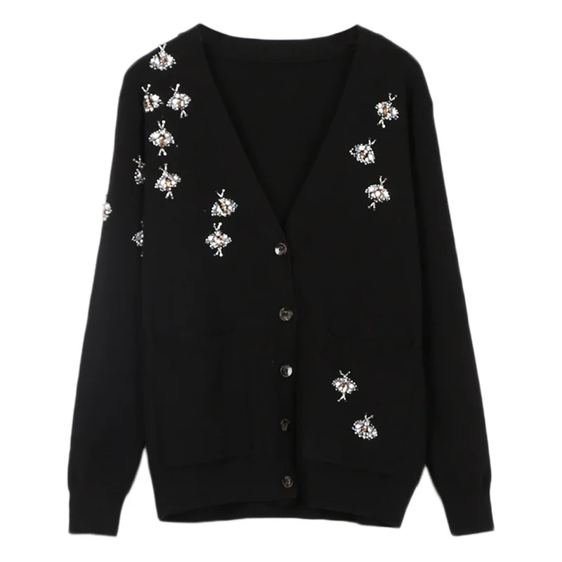 ^*Best Offers Shuchan Black Beading Animal Sweaters Fashion 2019 Women Single Breasted Women's Cardigans Autumn Winter New Item 10107 ^*Best Offers Shuchan Black Beading Animal Sweaters Fashion 2019 Women Single Breasted Women's Cardigans Autumn Winter New Item 10107