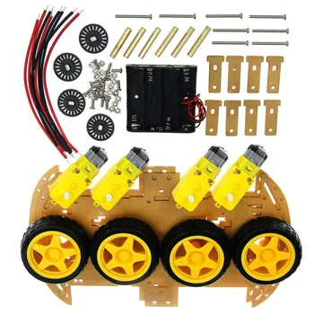 

20pcs Set 4WD Robotic Smart 2x Car Chassis 1:48 4x Geared Motors Kit+ 4x Speed Encoder+ 8x Fasteners Power Button For Arduino CA