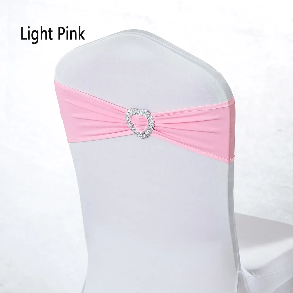 light pink 100pcs/lot Pink/Tiffany/Yellow Stretch Lycra Spandex Chair Sash Band Heart Buckle For Wedding Banquet Hotel Conference Decor - Цвет: light pink
