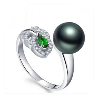 

Eternal wedding Women Gift word 925 Sterling silver real Pony natural Tahiti black pearl ring opening day sea female adjustable